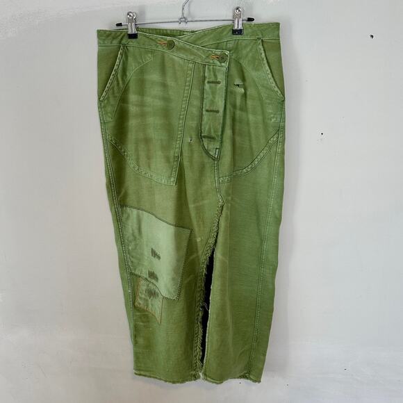 Free People Echo Midi Skirt Green Distressed 8 - Picture 2 of 8